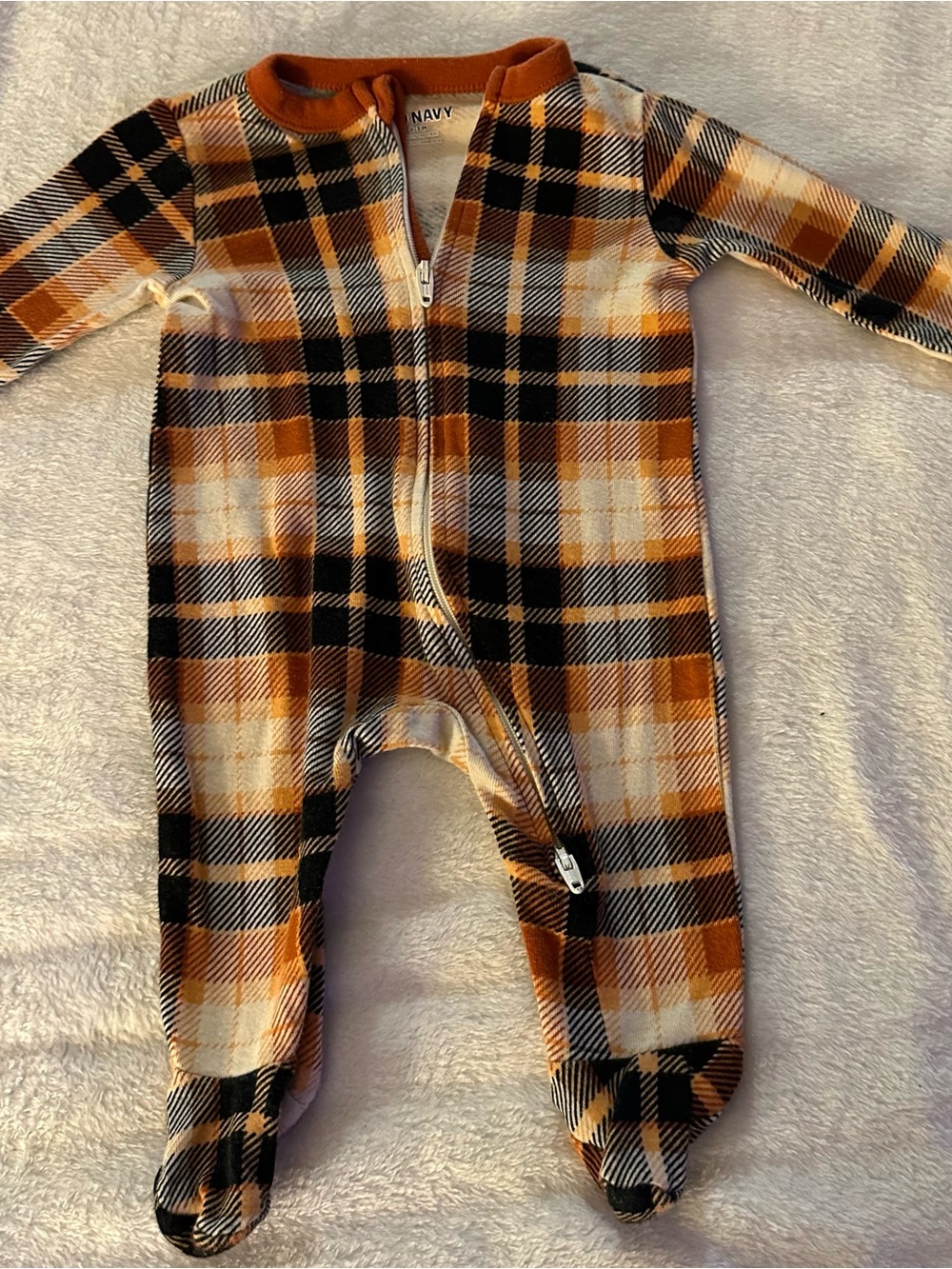 Old Navy Plaid Footed One-Piece in Rust, Black & Cream